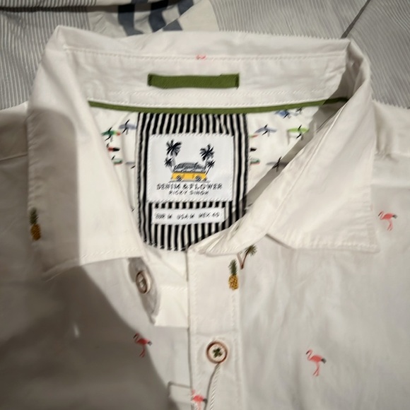 Men’s button-down shirt with palm trees, pineapples, and flamingos - Picture 2 of 3